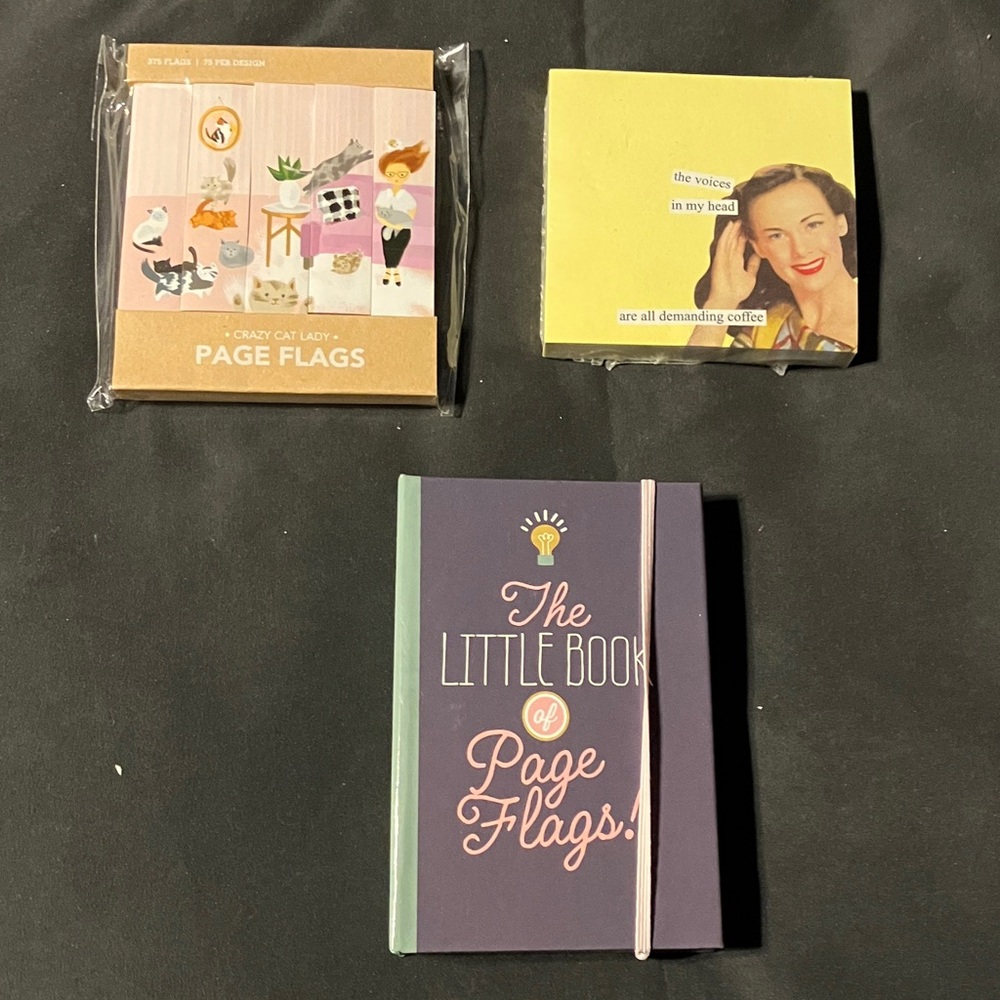 Cats 'N Coffee:  Cat Lady page flags, Coffee Lover sticky note pad + stickers